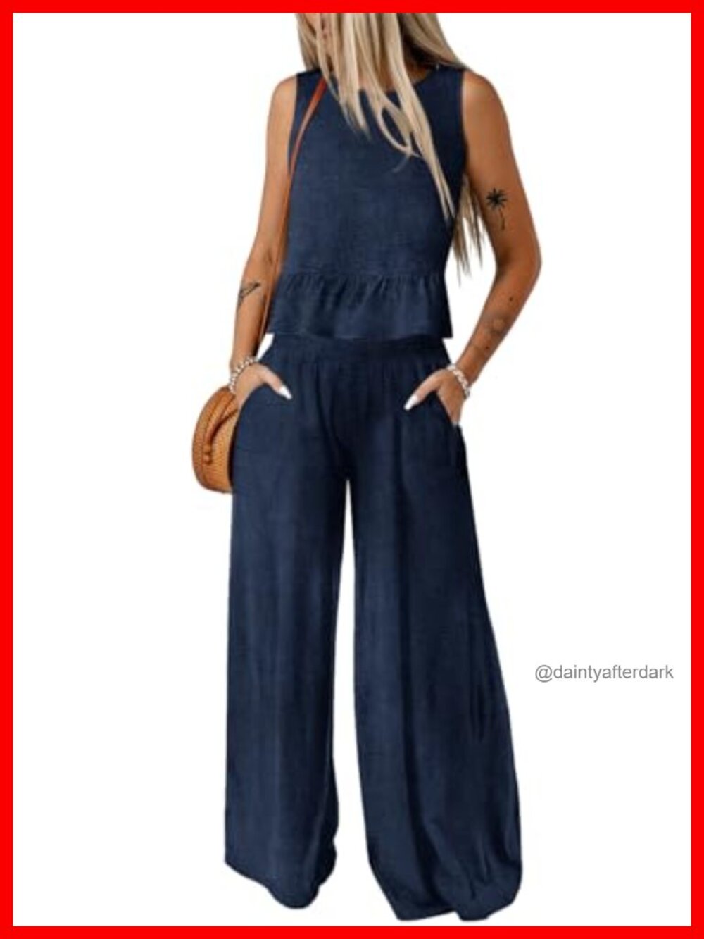 Women's 2 Piece Outfit Sleeveless Tank Top & Wide Leg Pants Set